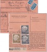 BRD - 2x50+70 Pfg. Heuss I + 2 Notopfer Paketkarte Mönchberg ü. Miltenberg 1954