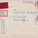 BRD - 1 + 1,10 DM Bauwerke II Eilboten-Einschreibebrief Stuttgart Darmstadt 1969