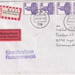 BRD - 4x120 Pfg. SWK Einschreibebrief-Rückschein/2.Gew.stufe Ulm Ingolstadt 1987