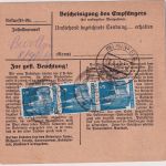 Bizone - 3x20+3x5 Pfg. Bauten Wertpaketkarte Fulda - Hünfeld 1948 Nachgebühr
