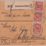 DR - 3x50 Pfg. Korbdeckel u.a. Paketkarte Schmalnau (Rhön) - Hamburg 1924