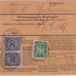 DR - 3x50 Pfg. Korbdeckel u.a. Paketkarte Schmalnau (Rhön) - Hamburg 1924