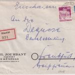 Bizone - 80 Pfg. Bauten Einschreibebrief Hünfeld - Frankfurt a/M 1951