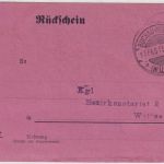 Württemberg - Buchau (Federsee) 1915 Rückschein n. Waldsee