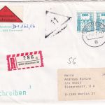 Berlin - 280 Pfg. B&S waagr. Paar Nachnahme-Einschreibebrief München Berlin 1987