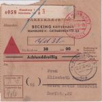 BRD - 2x15 Pfg. Heuss I Aushändigungsgebühr NN-Paketkarte Hamburg 1955