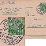 BRD - (16) Sorga ü. Bad Hersfeld Poststelle I Ganzsache n. Eichstätt 1957