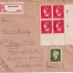Niederlande - 7 1/2 C. Wilhelmina 4er-Block u.a. Einschreibebrief Apeldoorn 1948