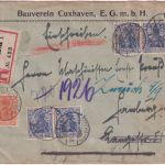 DR - 4x20+10 Pfg. Germania Einschreibebrief Cuxhaven - Hamburg 1920 Irrläufer