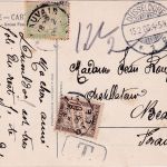 DR/Frankreich - 5+10 C. Portomarken Karte Düsseldorf - Beauvais 1906