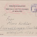 DR - Kriegsgefangenenkarte PW Middle East/Lager 306 n. Saarwellingen