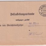DR - Alsweiler (Saar) 1925 Postzustellurkunde n. St. Wendel