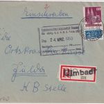 Bizone - Ulmbach ü. Schlüchtern Poststelle I Einschreibebrief n. Jülich 1950