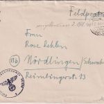 DR - Arensberg ü. Koblenz Poststelle I Feldpostbrief Fp.Nr. 39600 n. Nördlingen
