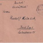 All.Bes./FZ - Miesenheim ü. Andernach Poststelle I Geb. Bez. SKS-L1 Brief 1947