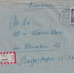BRD - Schuld ü. Adenau Poststelle I Einschreibebrief n. München 1959