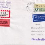 BRD - 435 Pfg. ATM Luftpost-Einschreibebrief m. Rückschein Wülfrath Berlin 1988