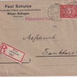 DR-Infla - 5 M. Queroval Einschreibebrief Weyer (Rheinland) Frankfuurt a/M 1922