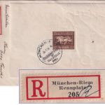 DR - München-Riem Rennplatz So-R-Zettel Einschreibebrief 1936 Block Braunes Band