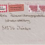 BRD - 2x400 Pfg. SWK Einschreiben m. Rückschein Bestwig - München 1996