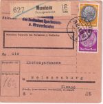 DR - 100+40 Pfg. Hindenburg Paketkarte Mannheim Fernsprechamt - Weissenburg 1941
