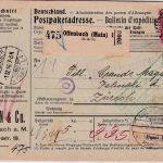 DR - 80 Pfg. Germania Perfin "StCo" Paketkarte i.d. SCHWEIZ Offenbach a/M 1916