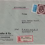 BRD - 60 Pfg. Posthorn Einschreibebrief Naukeim (Kr. Groß Gerau) - Hamburg 1954