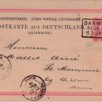 DR - Darmstadt Bessungen Ra3 10 Pfg. Ganzsache n. FRANKREICH 1884
