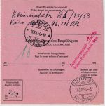BRD - 25+15 Pfg. Heuss I Postanweisung i.d. SCHWEIZ Darmstadt - Bern 1954