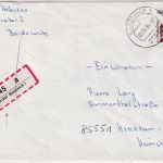 BRD - 450 Pfg. SWK Einschreibebrief Bardowick - Kirchheim 1994 Versuchslabel