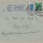 BRD - (20a) Sommerbeck ü. Dahlenburg Landpost-Ra2 Brief n. Lüneburg 1952