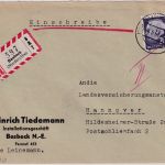 BRD - 70 Pfg. Heuss II Einschreibebrief Basbeck (Niederelbe) - Hannover 1961