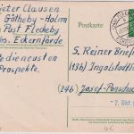 BRD - (24b) Fleckeby ü. Eckernförde Poststelle I Ganzsache n. Ingolstadt 1961