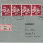 DR - 4x12 Pfg. 800 Jahre Hansestadt Einschreibebrief/FDC ESST Lübeck - Dresden