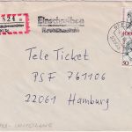 BRD - 400+50 Pfg. Frauen Einschreibebrief Grevesmühlen 1993 Aushilfs-R-Zettel