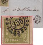 Bayern/Bremen - 9 Kr. Quadrat grün Randstück Brief oMR 356 Nürnberg 1860