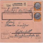 DR - Wendeburg ü. Braunschweig Poststelle I Paketkarte n. Lichtenfels 1942