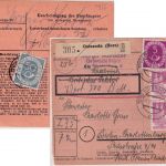 Bizone - 2x90+5+50 Pfg. Bauten/Posthorn Wertpaketkarte Osterode - Berlin 1952