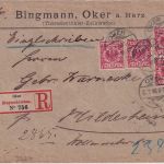 DR - 4x10 Pfg Krone/Adler Einschreibebrief (2. Gew.stufe) Oker - Hildesheim 1896