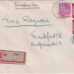 BRD - 40+2x20 Pfg. Bauten/Posthorn Einschreibebrief Oker - Frankfurt a/M 1952