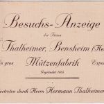 DR - Baden-Baden 1920 Drucksache/Reiseavis Mützenfabrik Thalheimer Bensheim