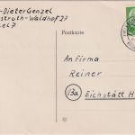 BRD - (16) Eschenstruth-Waldhof ü. Kassel 7 Poststelle I Karte n. Eichstätt 1958