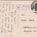 BRD - (16) Kombach ü. Biedenkopf Landpost-Ra2 Karte n. Stotzheim 1957