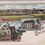 Hessen - Linsingen Gastwirtschaft Schule etc. Mehrbild-Farblitho gelaufen 1909