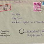 Bizone - 80 Pfg. Bauten Einschreibebrief Homberg - Frankfurt a/M. 1951