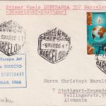 Spanien - 2x1 Pta. XXI. Vat. Konzil Lupo-Drucksache/LH-Erstflug Barcelona 1966