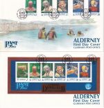 Alderney - Diving Club 1998 Einzelmarken + Block 2 Schmuck-FDC ESST Guernsey PO