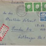 BRD - 3x10+40 Pfg. Heuss II/III Einschreibebrief Rheydt-Odenkirchen Dresden 1959