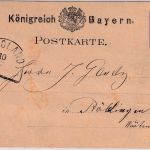 Bayern - Postablage Dietenhofen L2 5 Pfg. Ganzsache n. Böblingen 1879