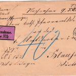 Bayern/Württemberg - Feuchtwangen 1883 Nachnahmebrief n. Blaufelden Nachporto